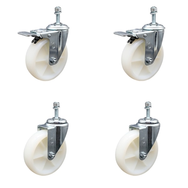 Service Caster 5 Inch SS Nylon Wheel 3/8 Inch Threaded Stem Caster Total Lock Brake SCC, 2PK SCC-SSTSTTL20S514-NYS-381615-2-S2 - main